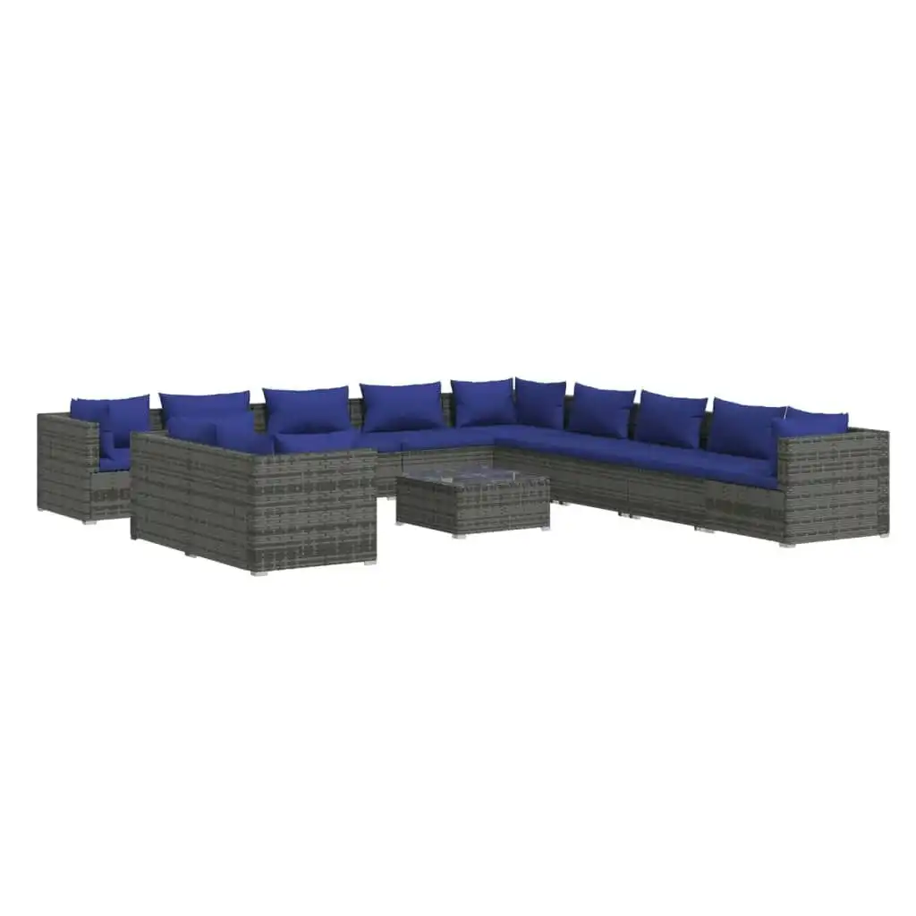12 Piece Garden Lounge Set with Cushions Grey Poly Rattan 3102542