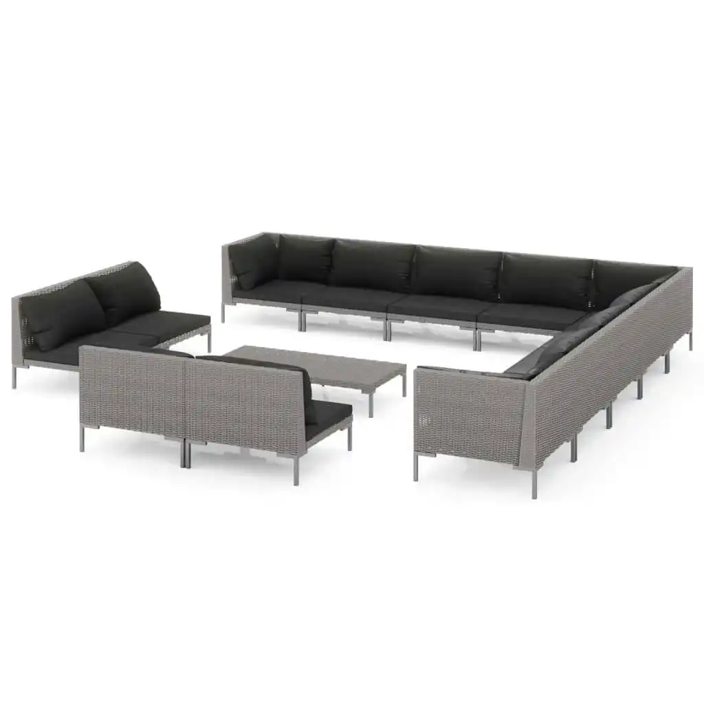 14 Piece Garden Lounge Set with Cushions Poly Rattan Dark Grey 3099895