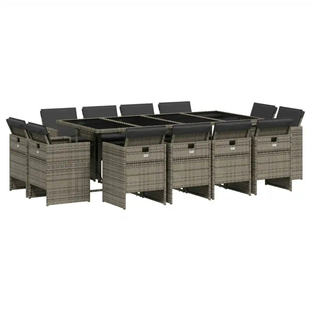 13 Piece Garden Dining Set with Cushions Grey Poly Rattan 3210680