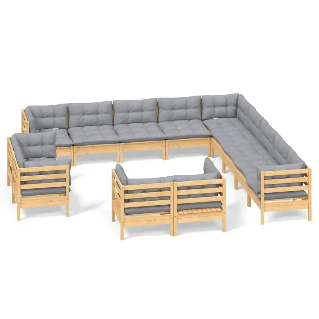 13 Piece Garden Lounge Set with Grey Cushions Solid Pinewood 3096958