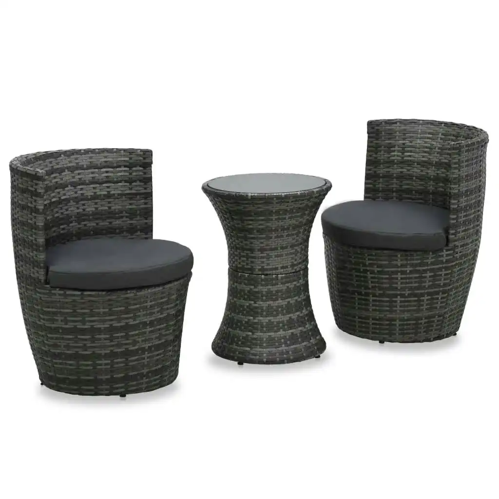 3 Piece Bistro Set with Cushions Poly Rattan Grey 48149