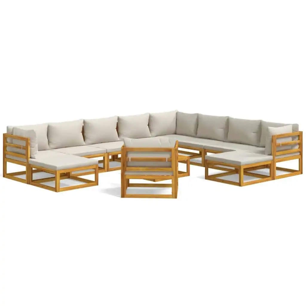 12 Piece Garden Lounge Set with Light Grey Cushions Solid Wood 3155294