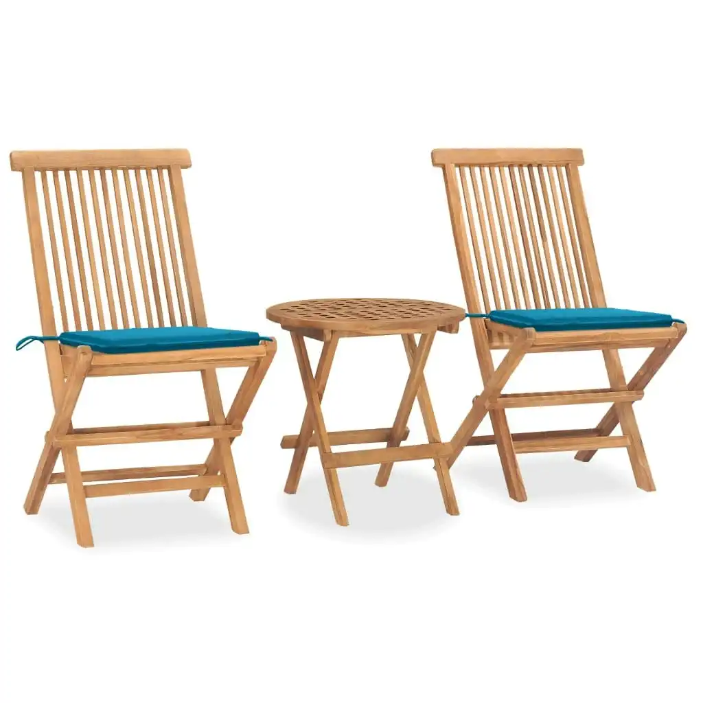 3 Piece Folding Outdoor Dining Set with Cushion Solid Wood Teak 3063175