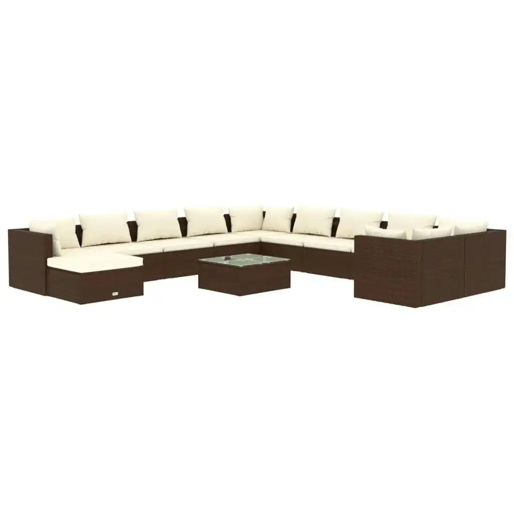 12 Piece Garden Lounge Set with Cushions Poly Rattan Brown 3102722