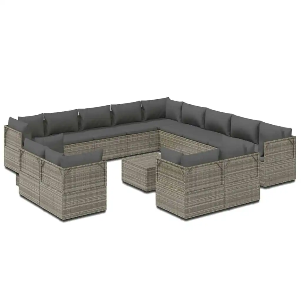 14 Piece Garden Lounge Set with Cushions Grey Poly Rattan 3157467