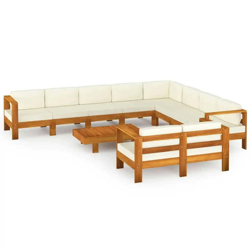 10 Piece Garden Lounge Set with Cream White Cushions Acacia Wood 3057945