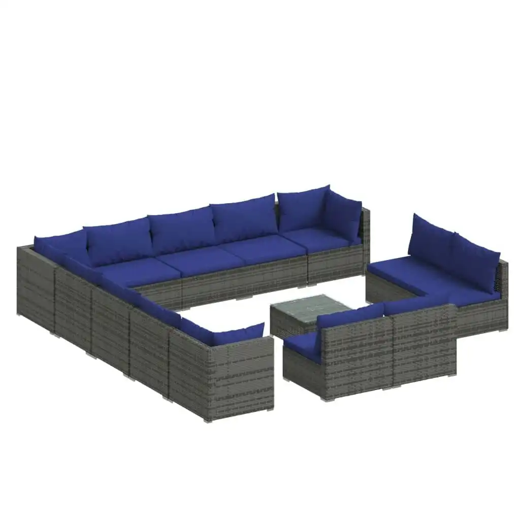 14 Piece Garden Lounge Set with Cushions Grey Poly Rattan 3102870