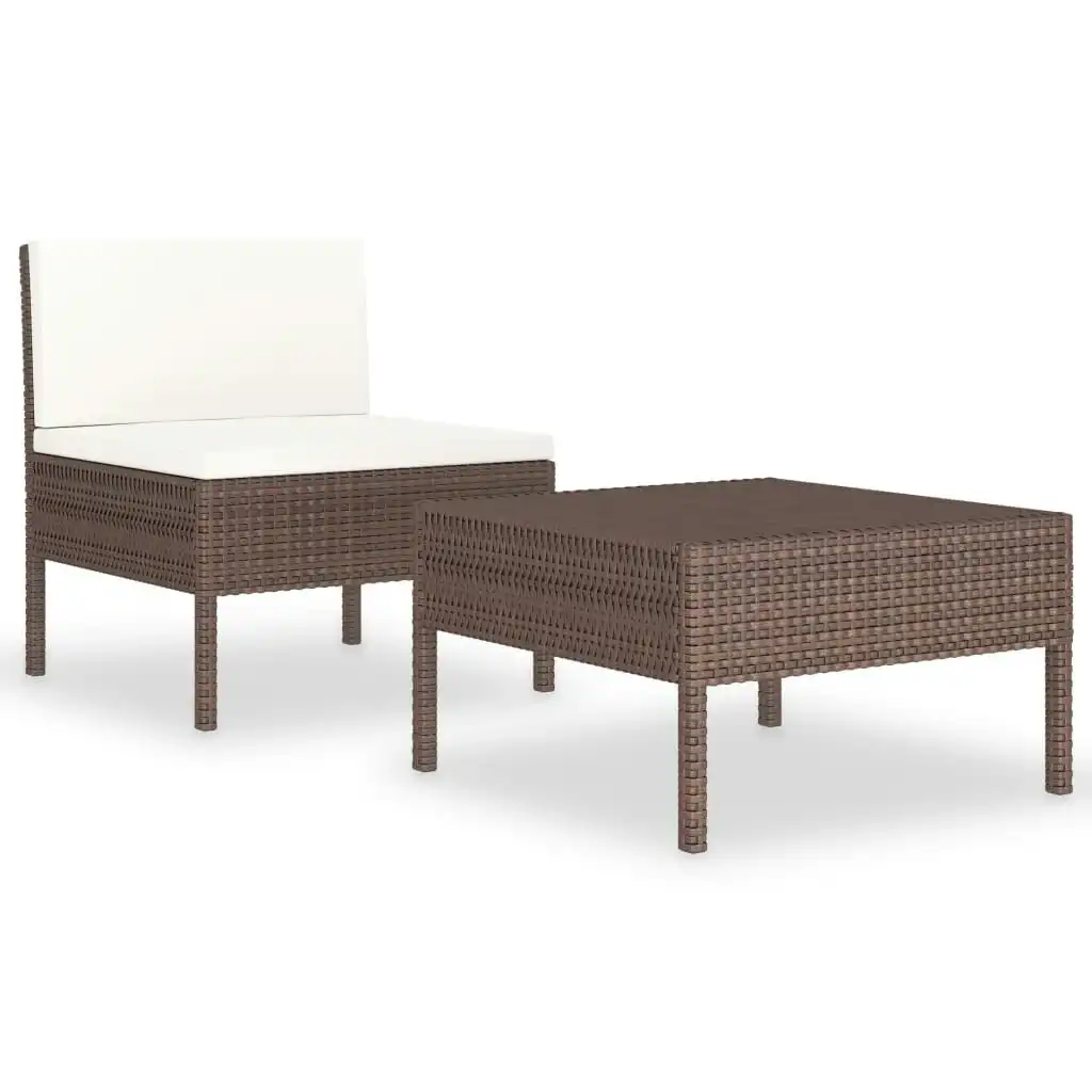 2 Piece Garden Lounge Set with Cushions Poly Rattan Brown 310197