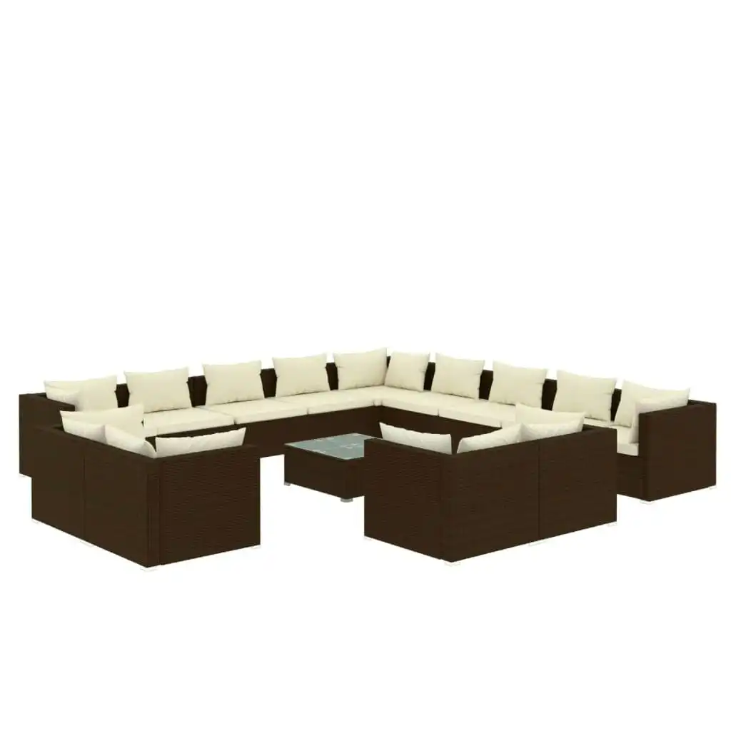 14 Piece Garden Lounge Set with Cushions Brown Poly Rattan 3102914