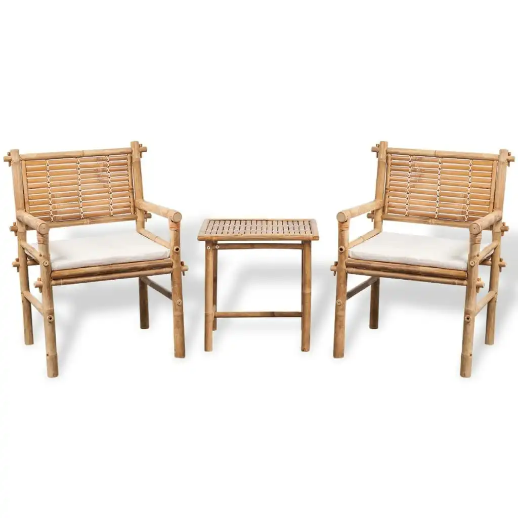 3 Piece Bistro Set with Cushions Bamboo 41892