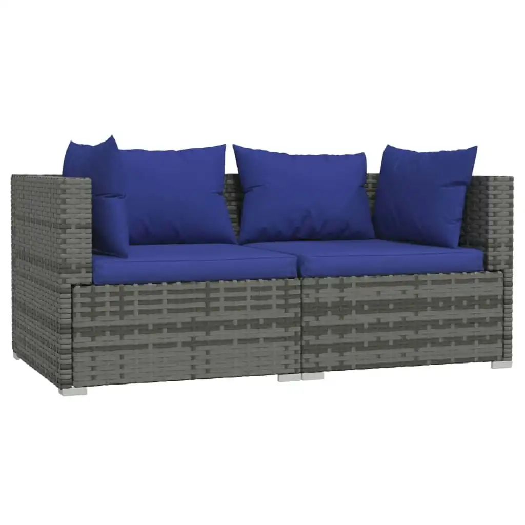 2-Seater Sofa with Cushions Grey Poly Rattan 317564