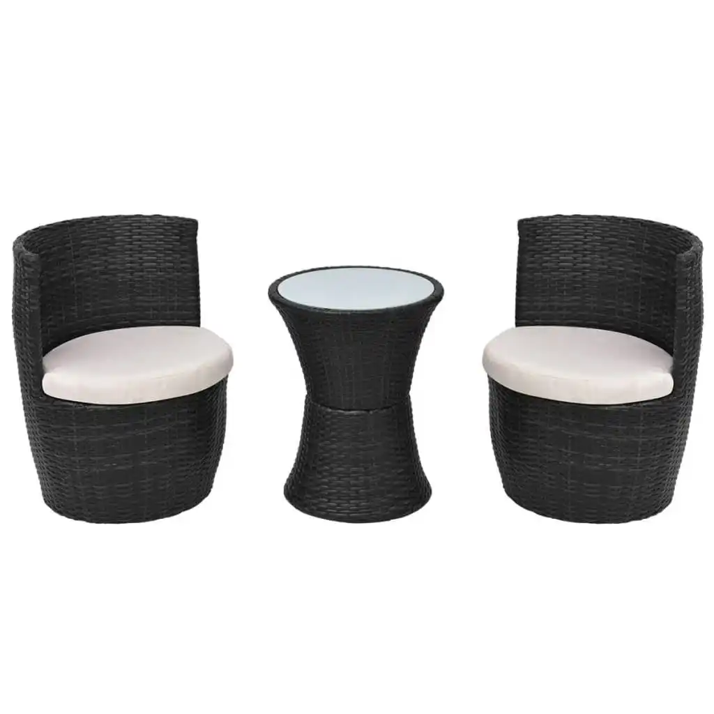 3 Piece Bistro Set with Cushions Poly Rattan Black 43112