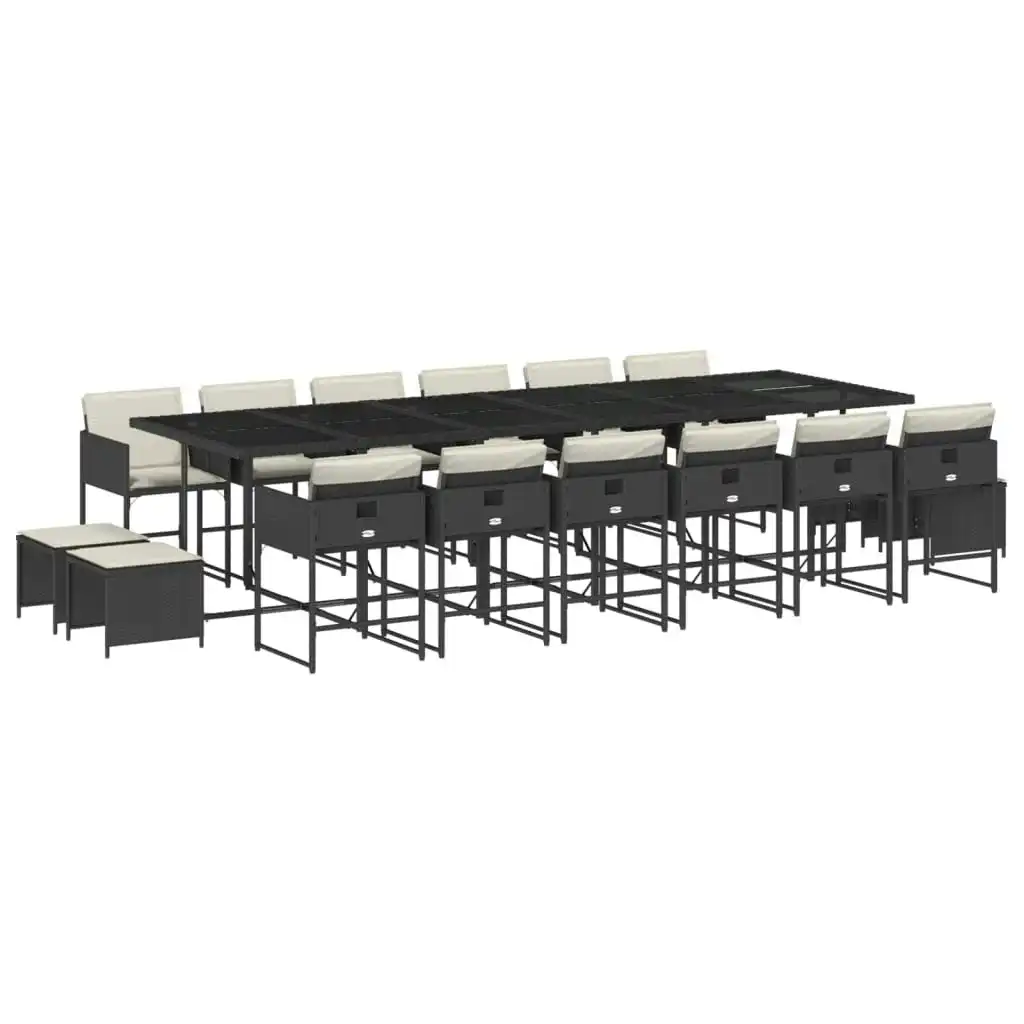17 Piece Garden Dining Set with Cushions Black Poly Rattan 3211362