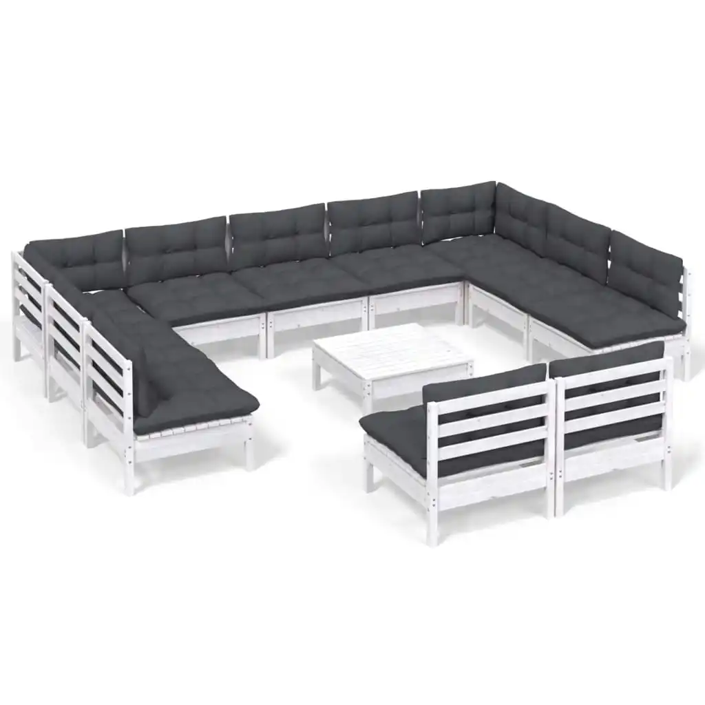 12 Piece Garden Lounge Set with Cushions White Solid Pinewood 3097218