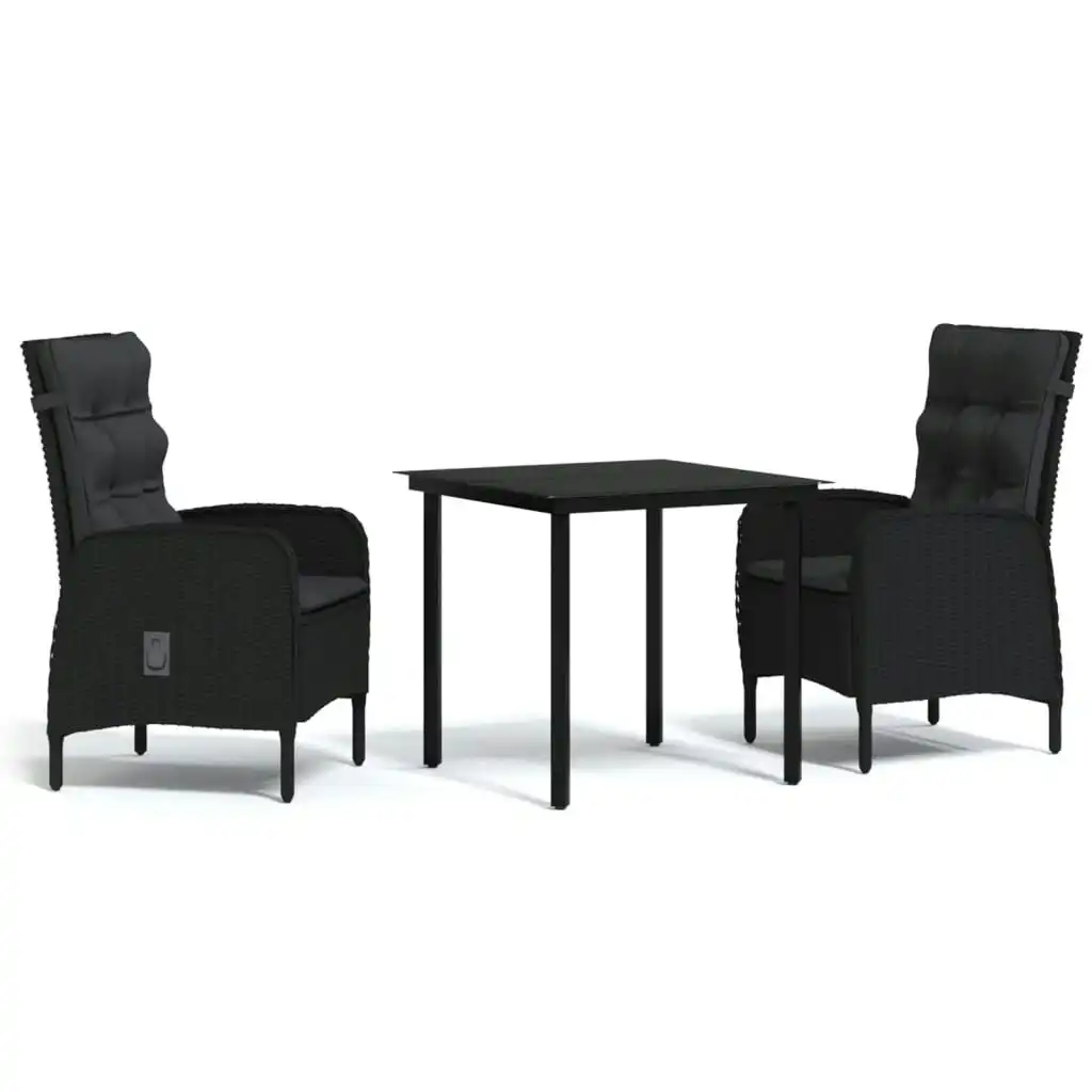 3 Piece Garden Dining Set with Cushions Black 3099353