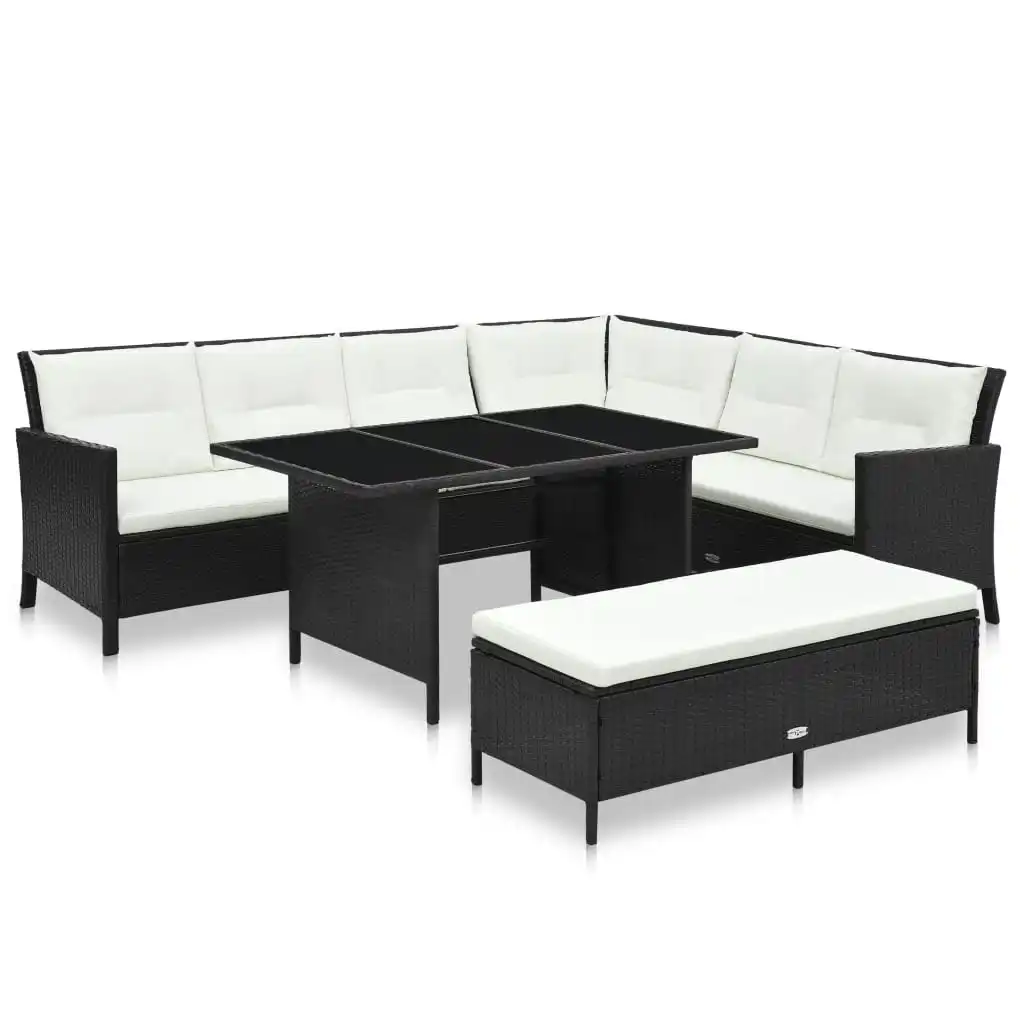3 Piece Garden Lounge Set with Cushions Poly Rattan Black 48154