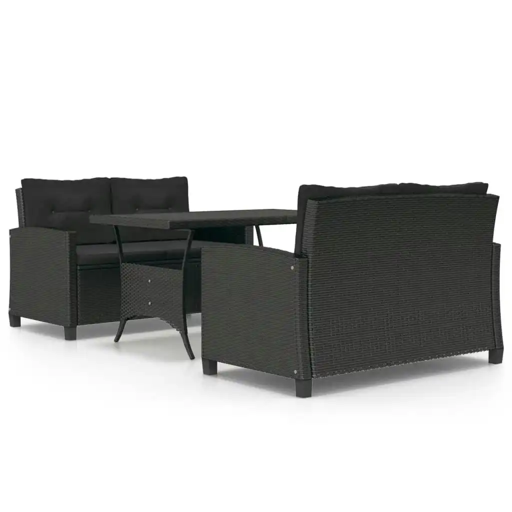 3 Piece Garden Dining Set with Black Cushions Poly Rattan 3095249