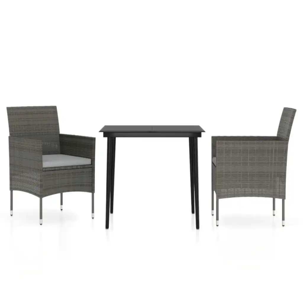 3 Piece Garden Dining Set with Cushions Grey and Black 3099311