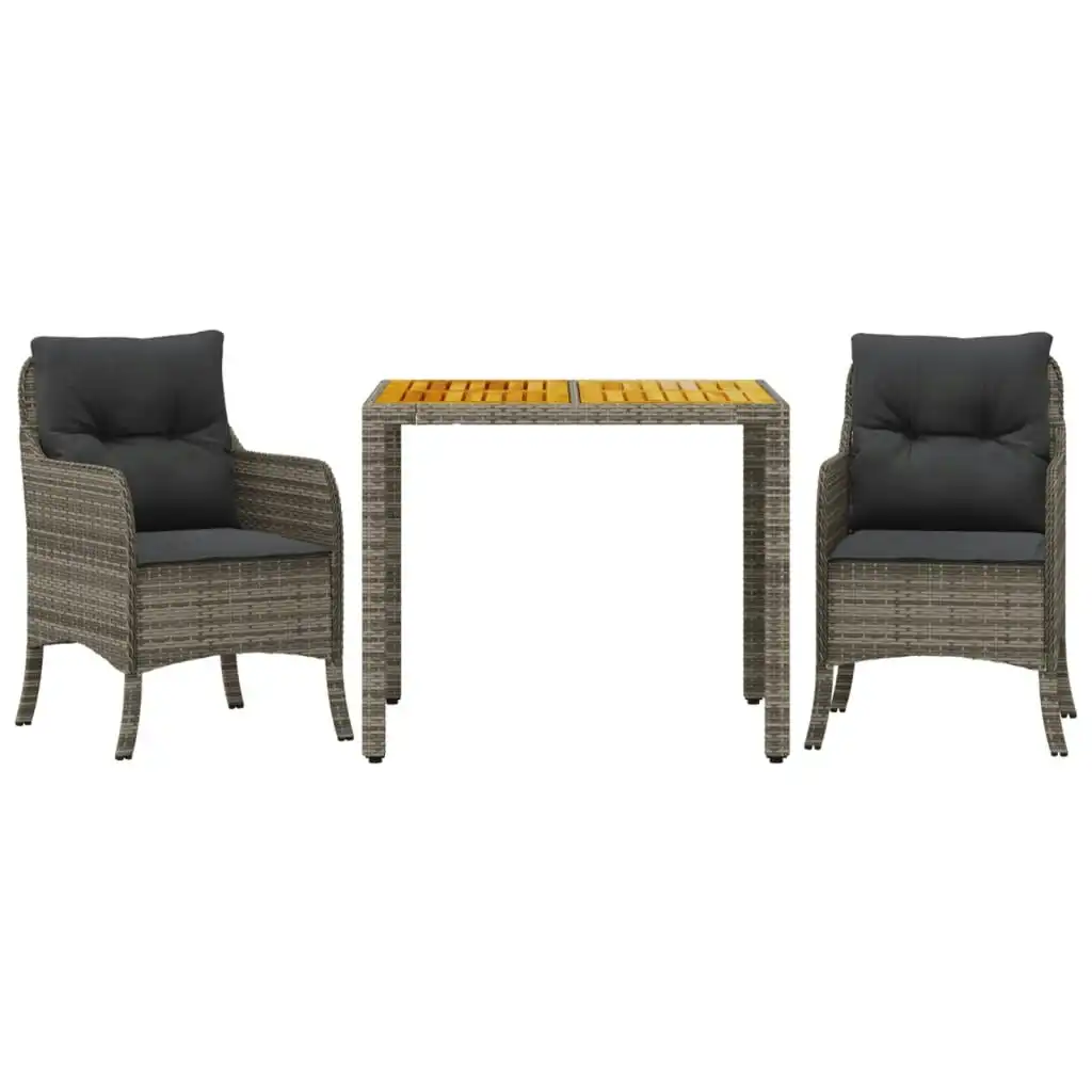 3 Piece Garden Dining Set with Cushions Grey Poly Rattan 3211872