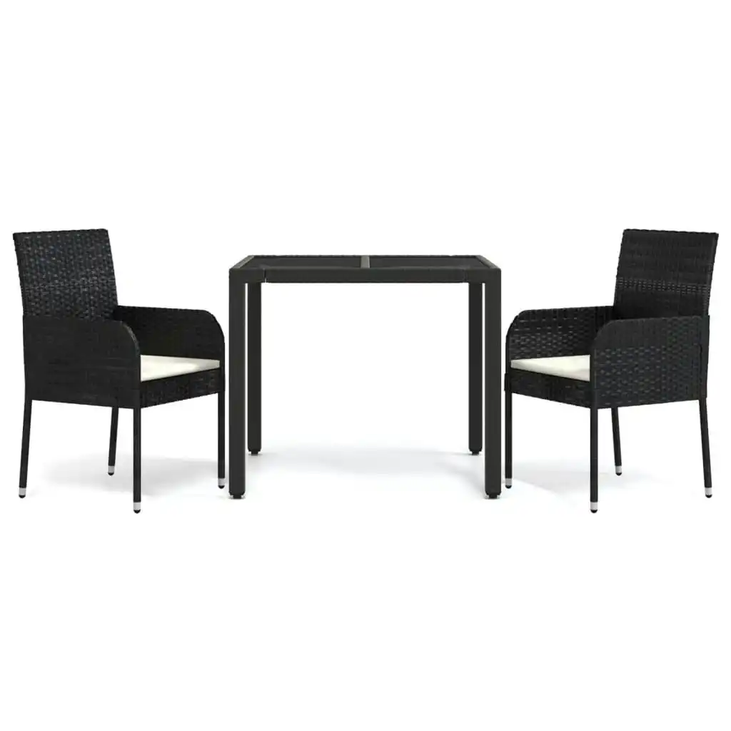 3 Piece Garden Dining Set with Cushions Black Poly Rattan 3184999