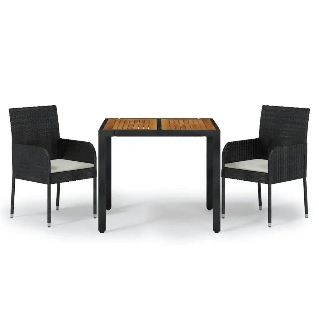 3 Piece Garden Dining Set with Cushions Black Poly Rattan 3185011