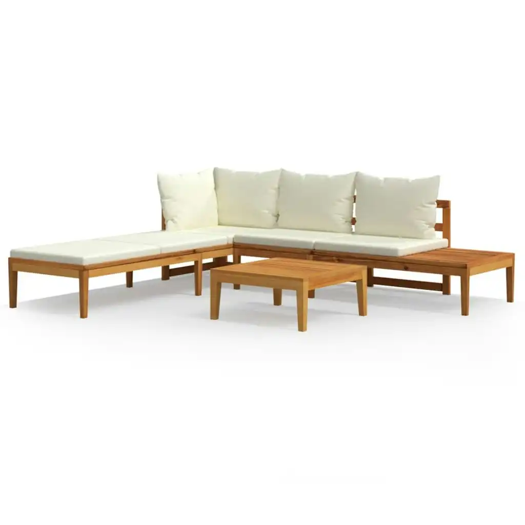 3 Piece Garden Lounge Set with Cream White Cushions Acacia Wood 3087264