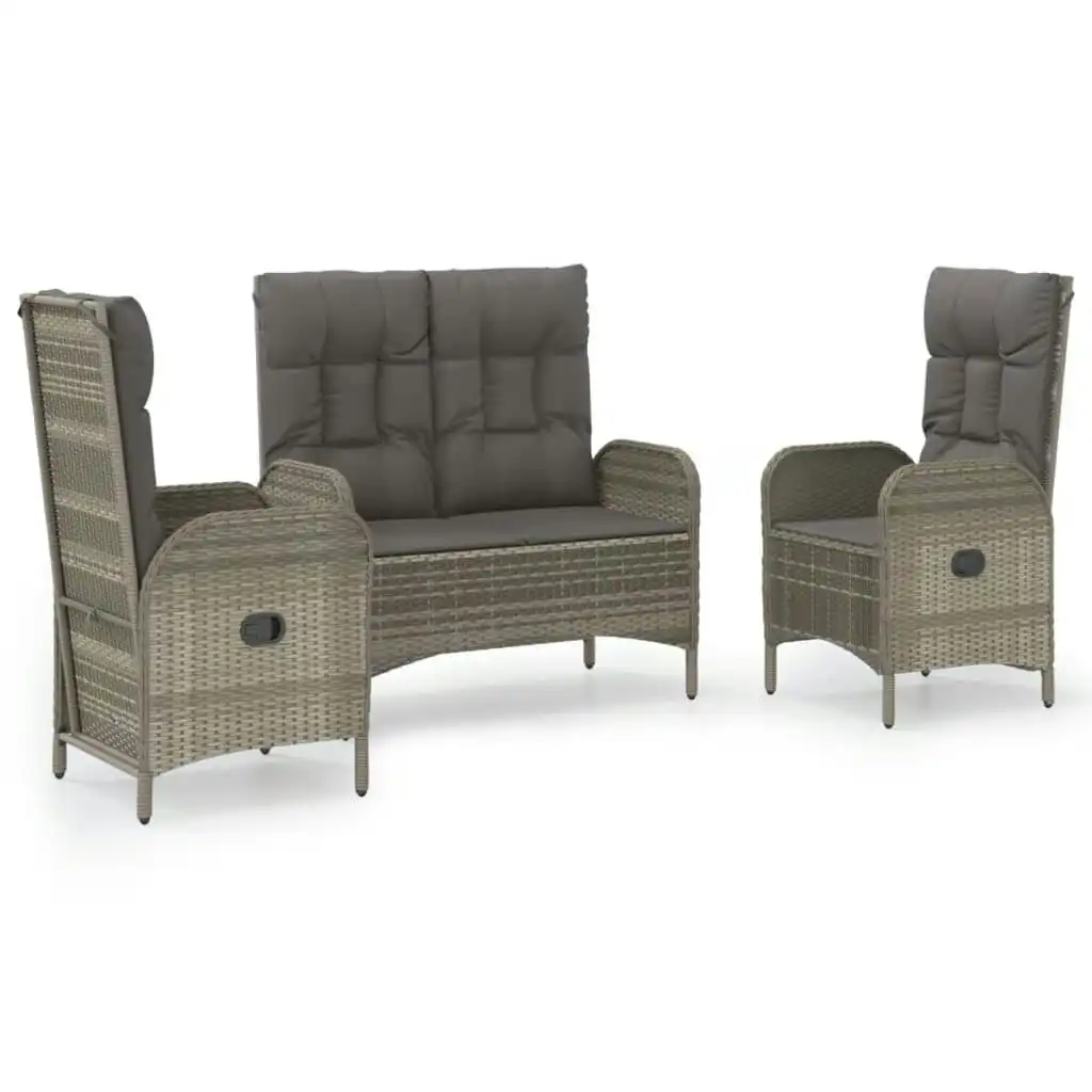 3 Piece Garden Dining Set with Cushions Grey Poly Rattan 3185091