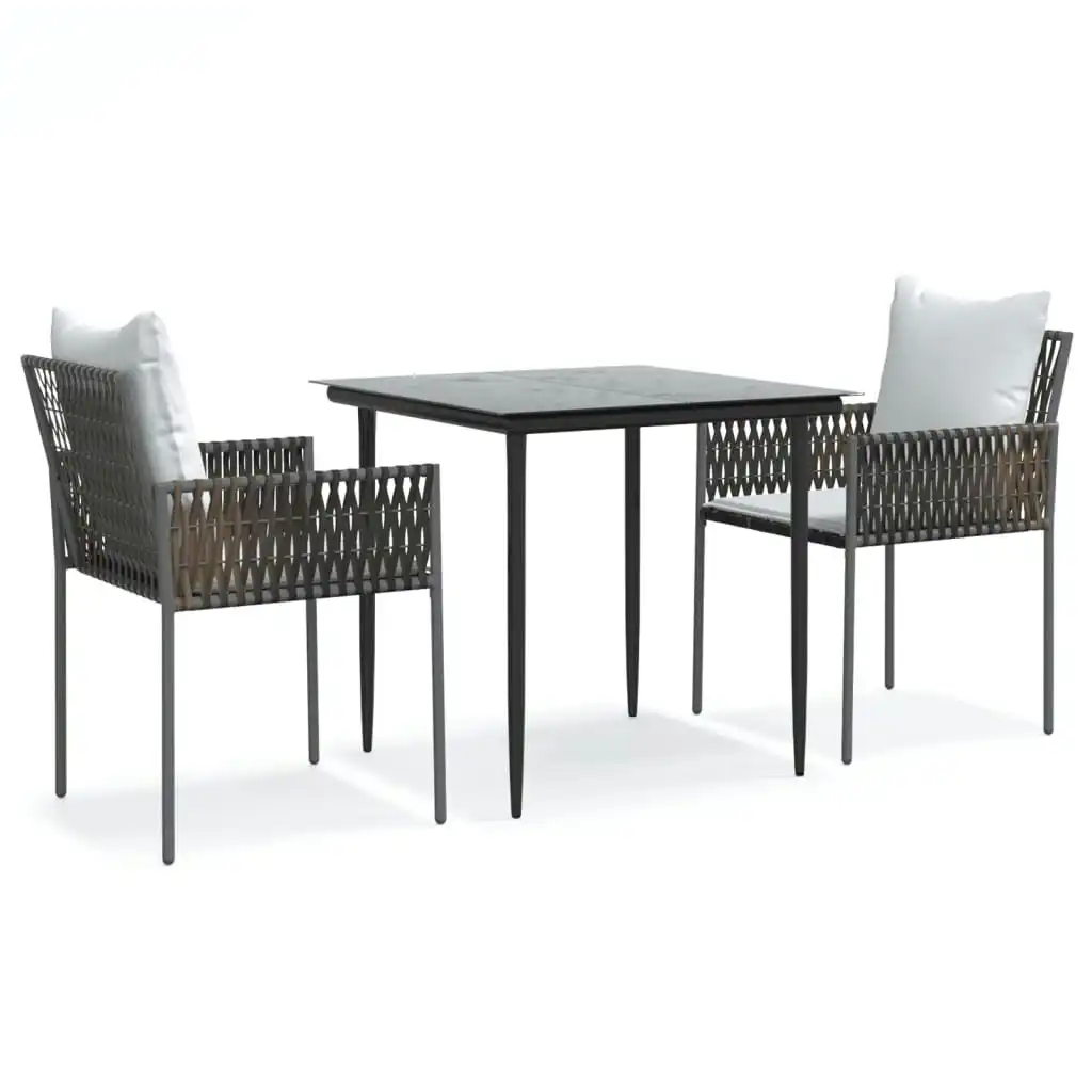 3 Piece Garden Dining Set with Cushions Poly Rattan and Steel 3187049