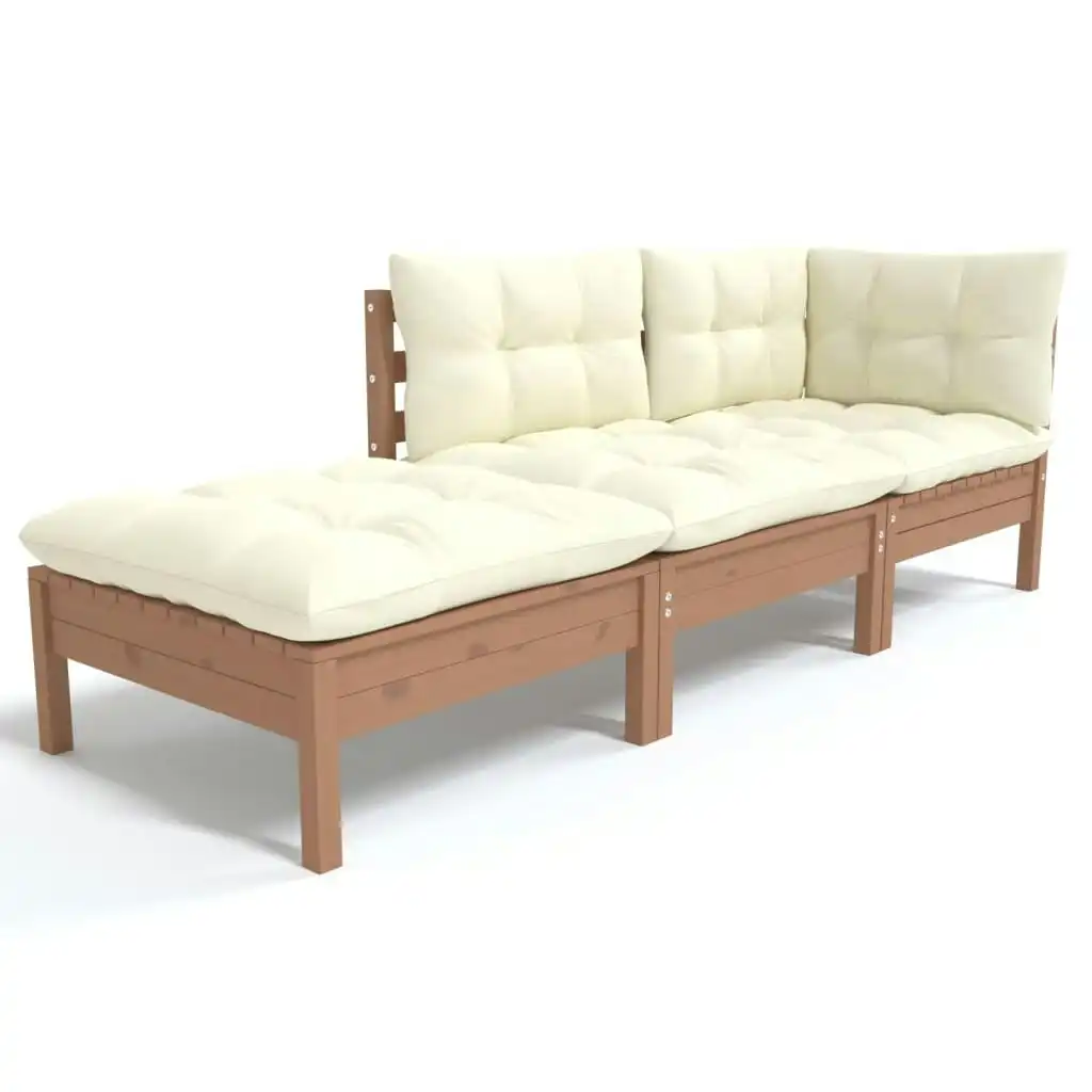 3 Piece Garden Lounge Set with Cushions Solid Wood Pine 3096283