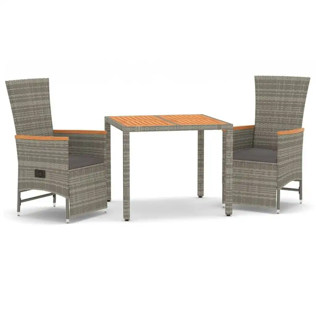 3 Piece Garden Dining Set with Cushions Grey Poly Rattan 3157555