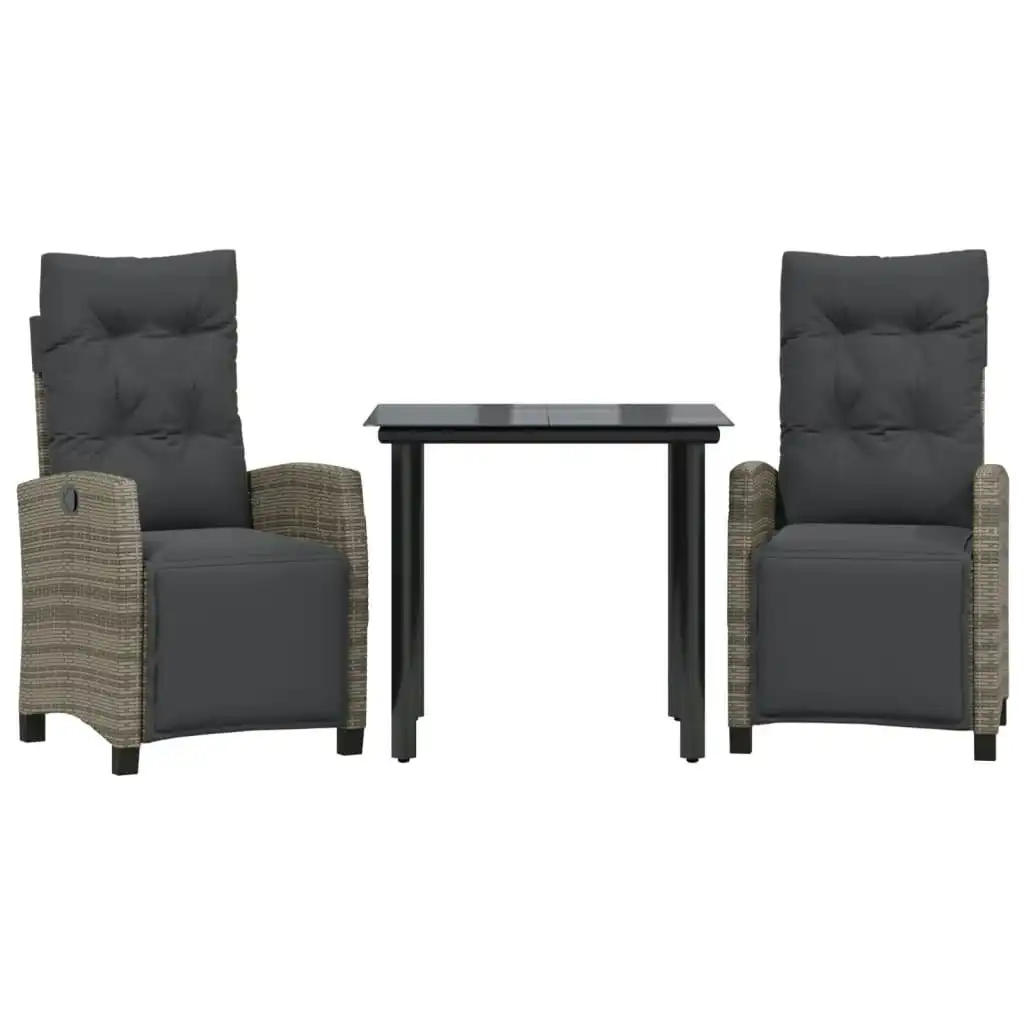 3 Piece Garden Dining Set with Cushions Grey Poly Rattan 3212995