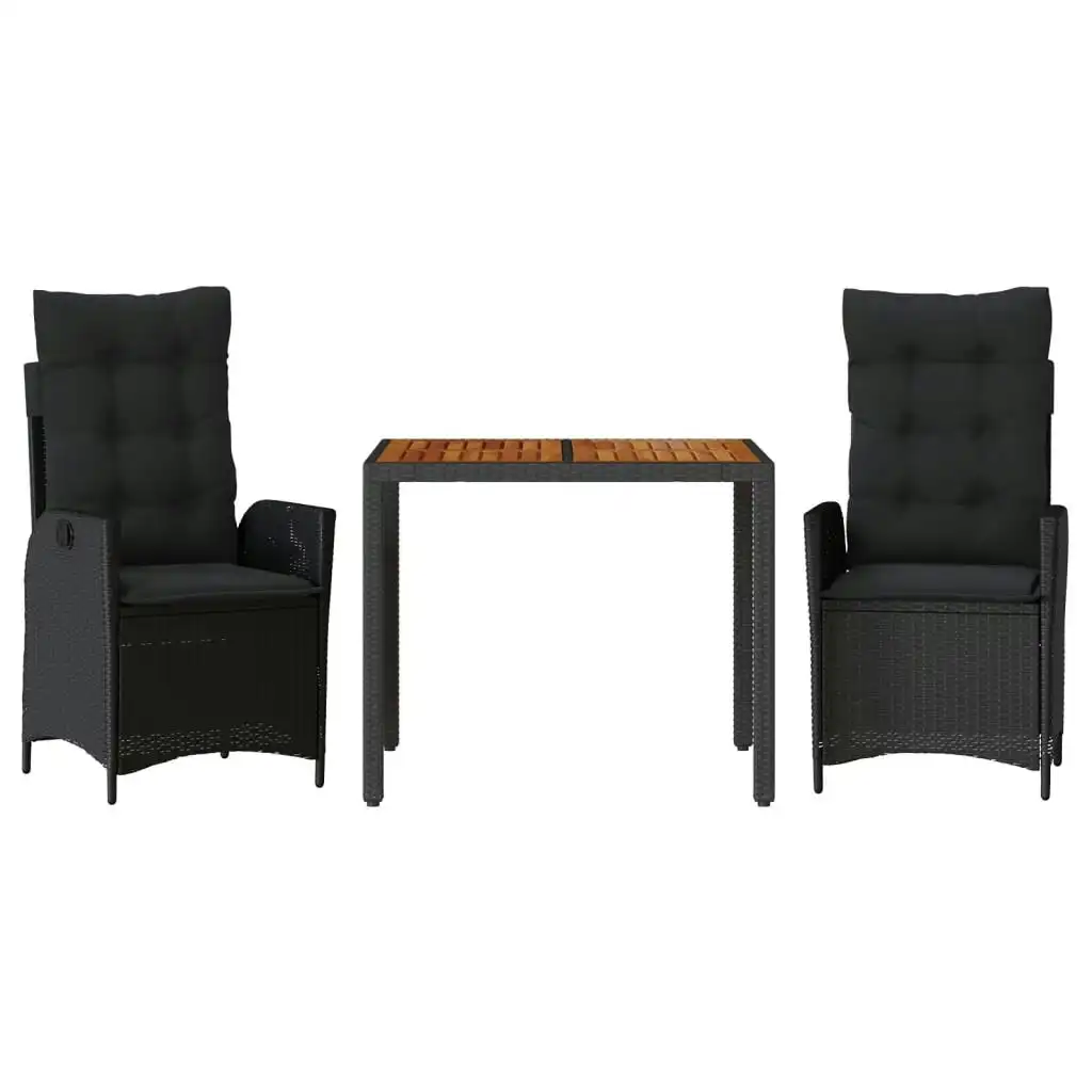 3 Piece Garden Dining Set with Cushions Black Poly Rattan 3213094