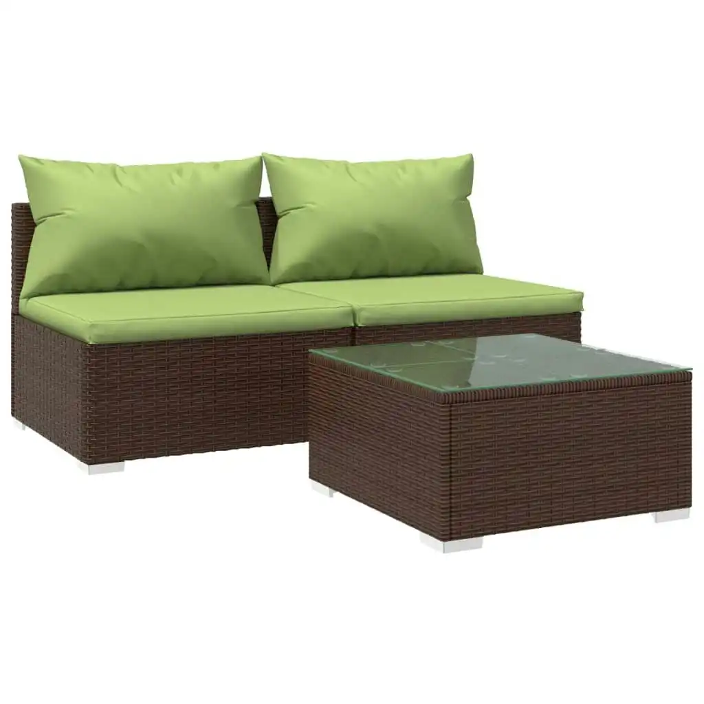 3 Piece Garden Lounge Set with Cushions Poly Rattan Brown 3101404