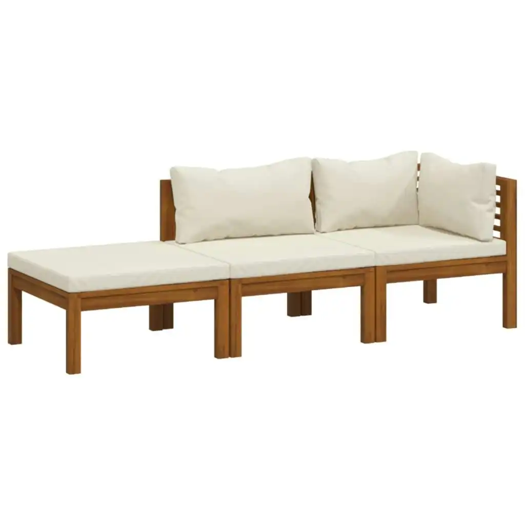 3 Piece Garden Lounge Set with Cream Cushion Solid Acacia Wood 3086953