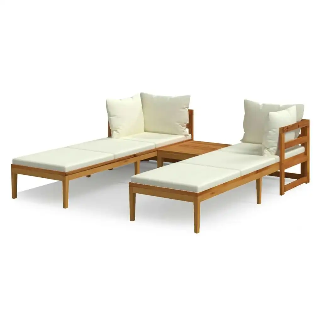 3 Piece Garden Lounge Set with Cream White Cushions Acacia Wood 3087270