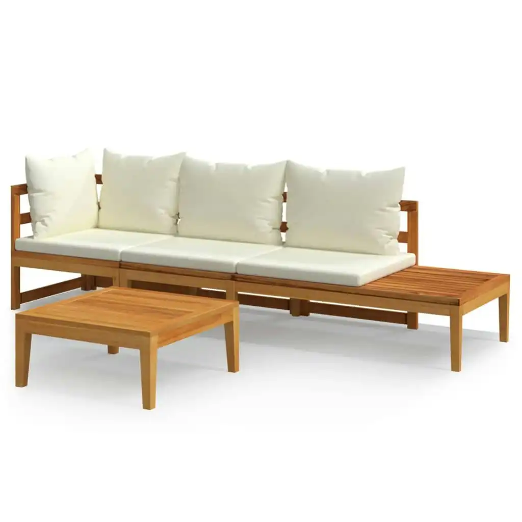 3 Piece Garden Lounge Set with Cream White Cushions Acacia Wood 3087272