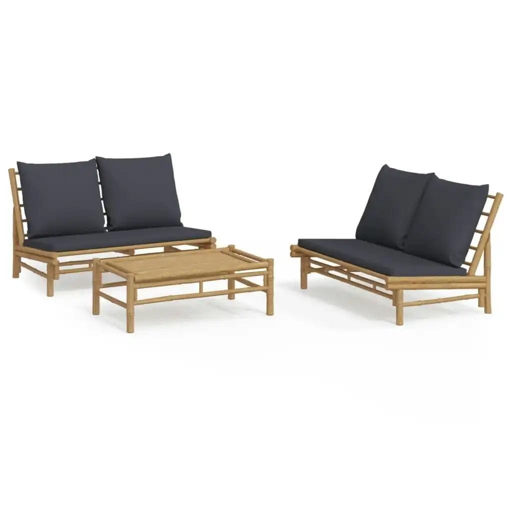 3 Piece Garden Lounge Set with Dark Grey Cushions Bamboo 3156482