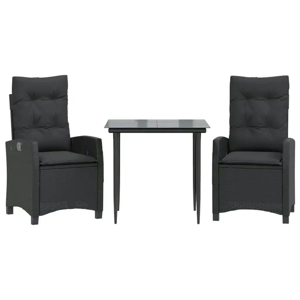 3 Piece Garden Dining Set with Cushions Black Poly Rattan 3212742