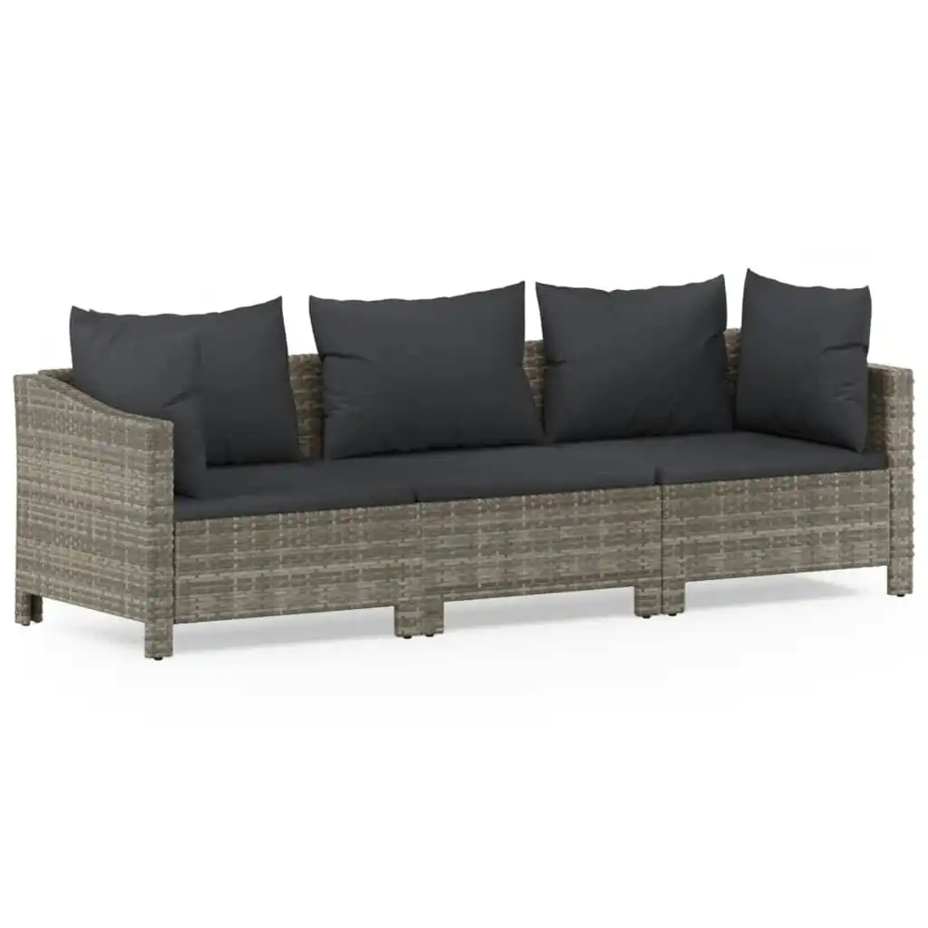 3 Piece Garden Lounge Set with Cushions Grey Poly Rattan 3187262