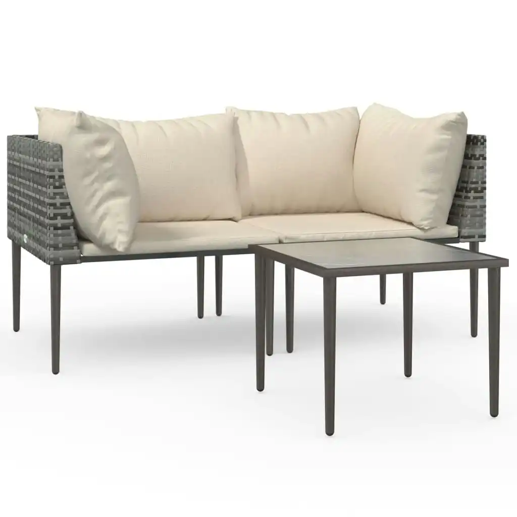 3 Piece Garden Lounge Set with Cushions Grey Poly Rattan 364127