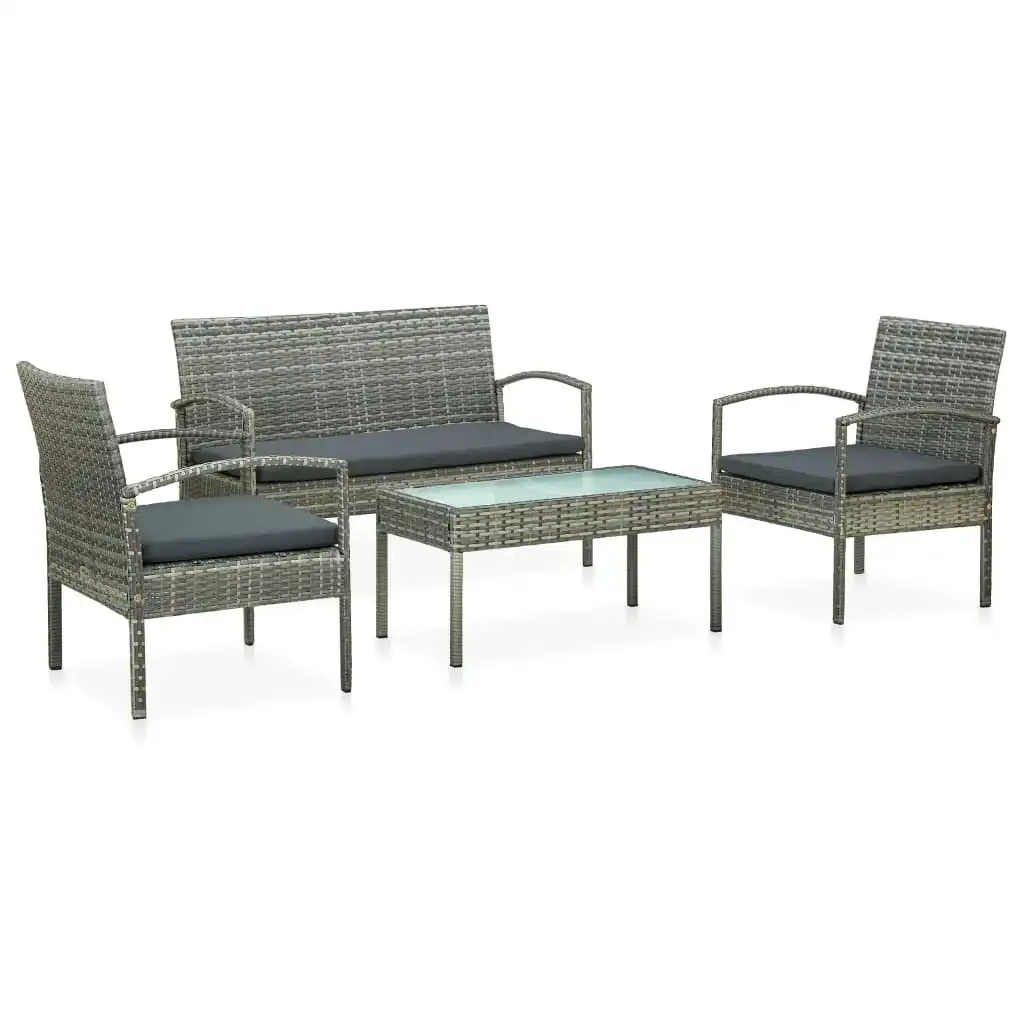 4 Piece Garden Lounge Set with Cushions Poly Rattan Grey 45787