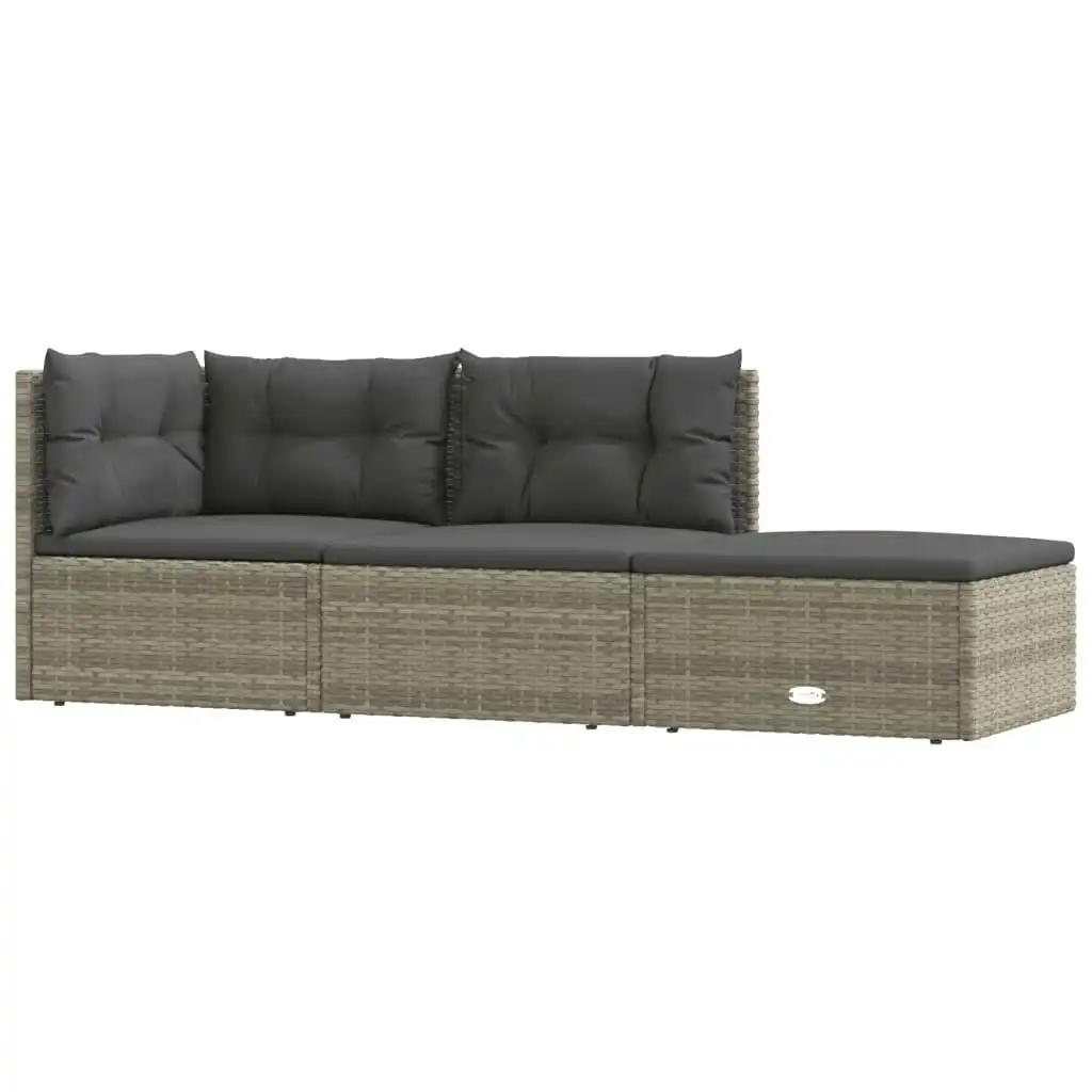 3 Piece Garden Lounge Set with Cushions Grey Poly Rattan 319604