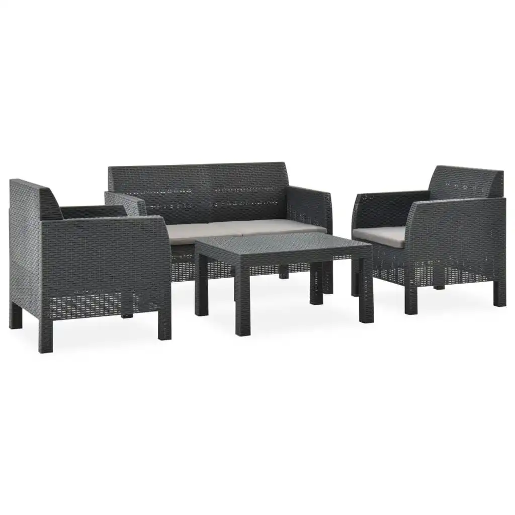 4 Piece Garden Lounge Set with Cushions PP Rattan Anthracite 3067234