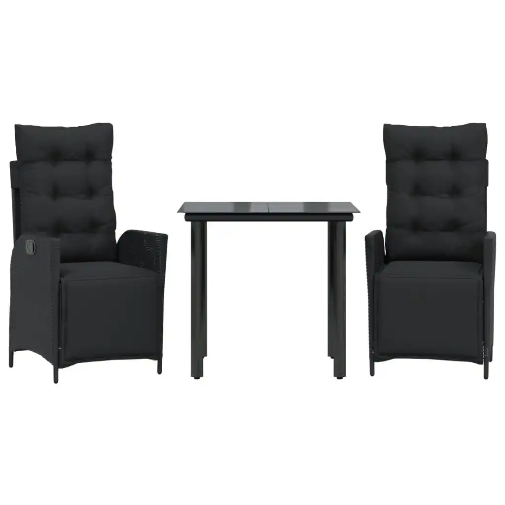 3 Piece Garden Dining Set with Cushions Black Poly Rattan 3213399
