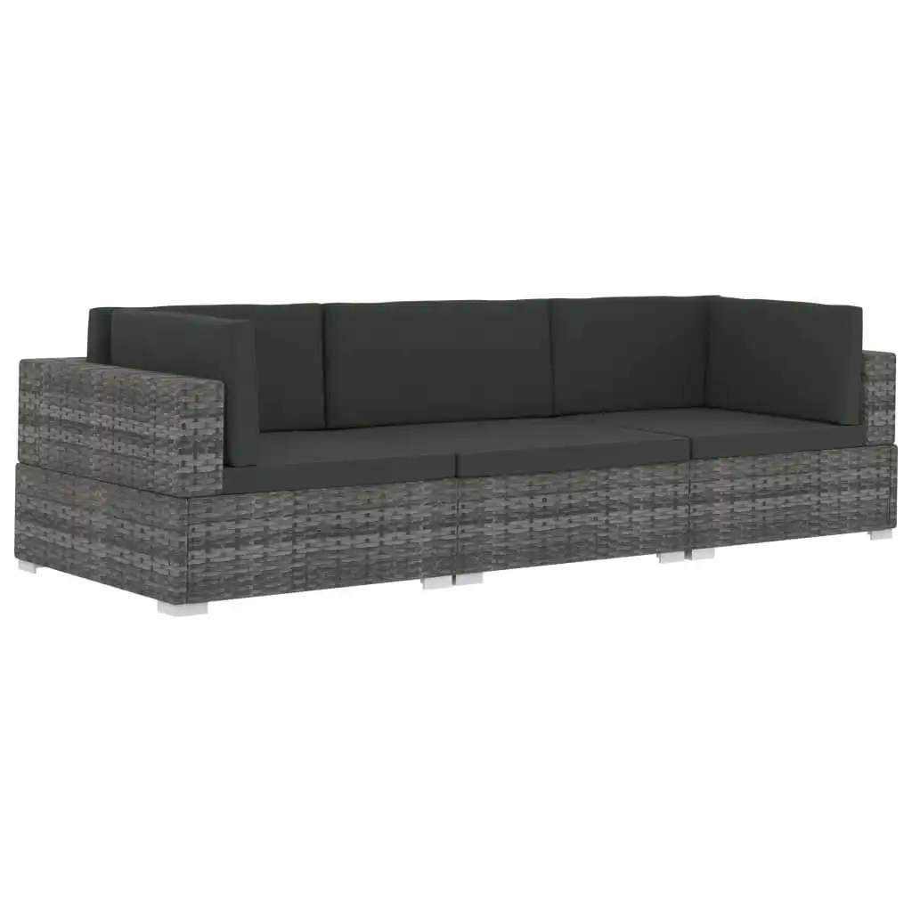 3 Piece Garden Sofa Set with Cushions Poly Rattan Grey 47266
