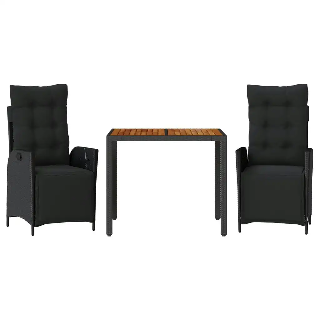3 Piece Garden Dining Set with Cushions Black Poly Rattan 3213338