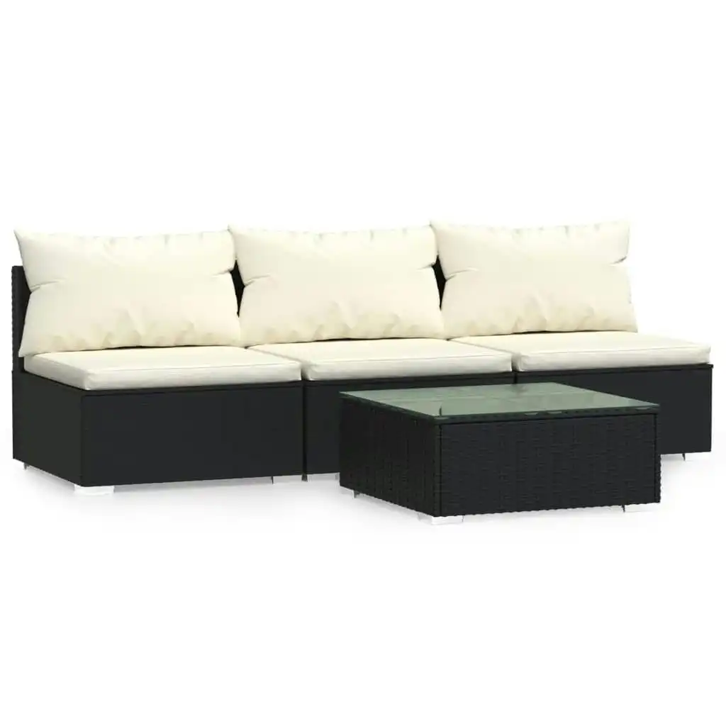 4 Piece Garden Lounge Set with Cushions Black Poly Rattan 317496