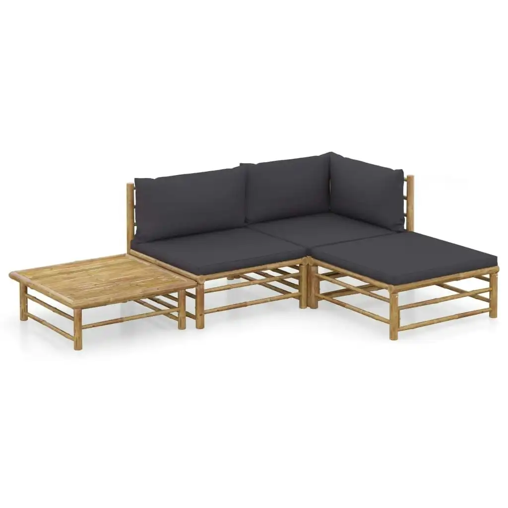 4 Piece Garden Lounge Set with Dark Grey Cushions Bamboo 3058190