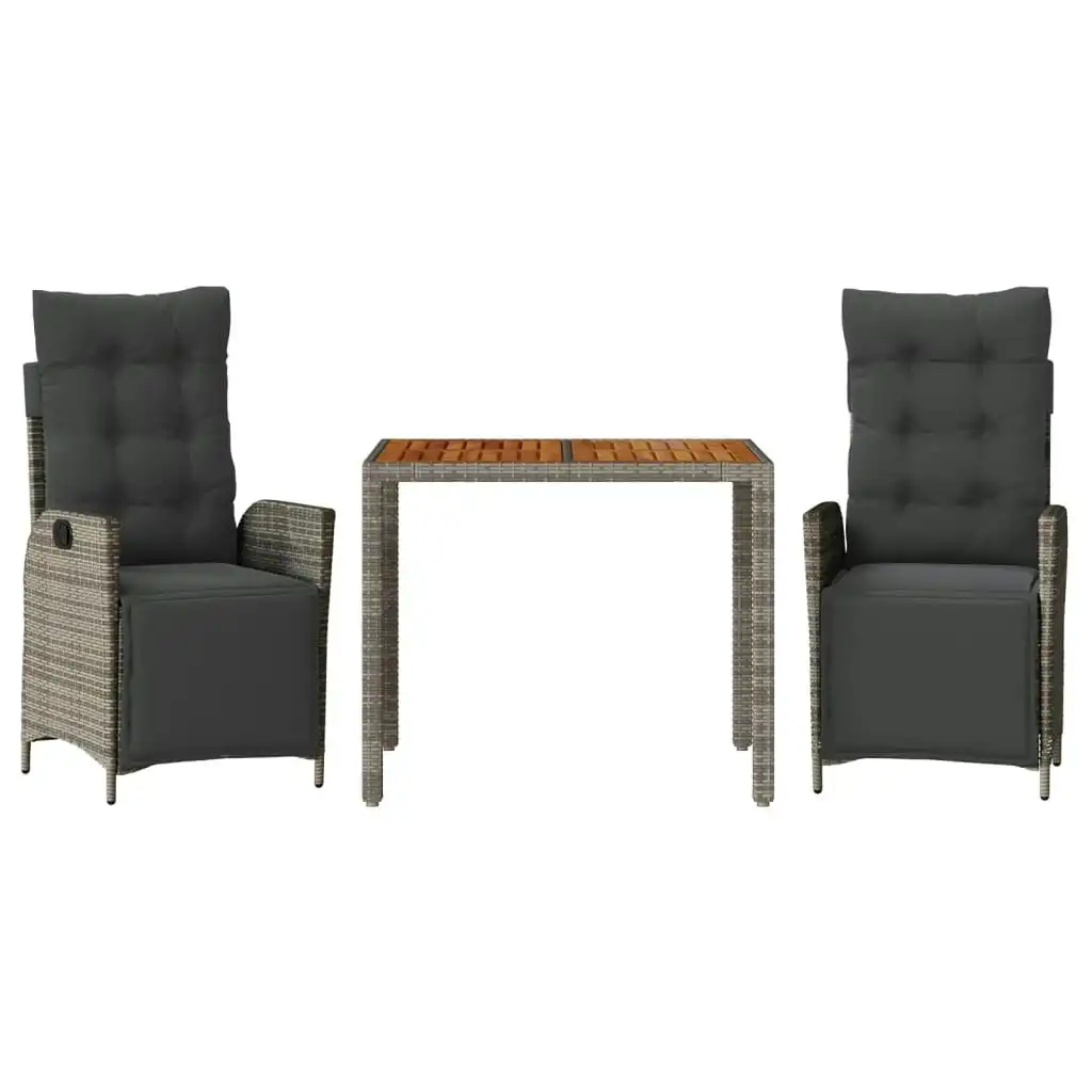 3 Piece Garden Dining Set with Cushions Grey Poly Rattan 3213344