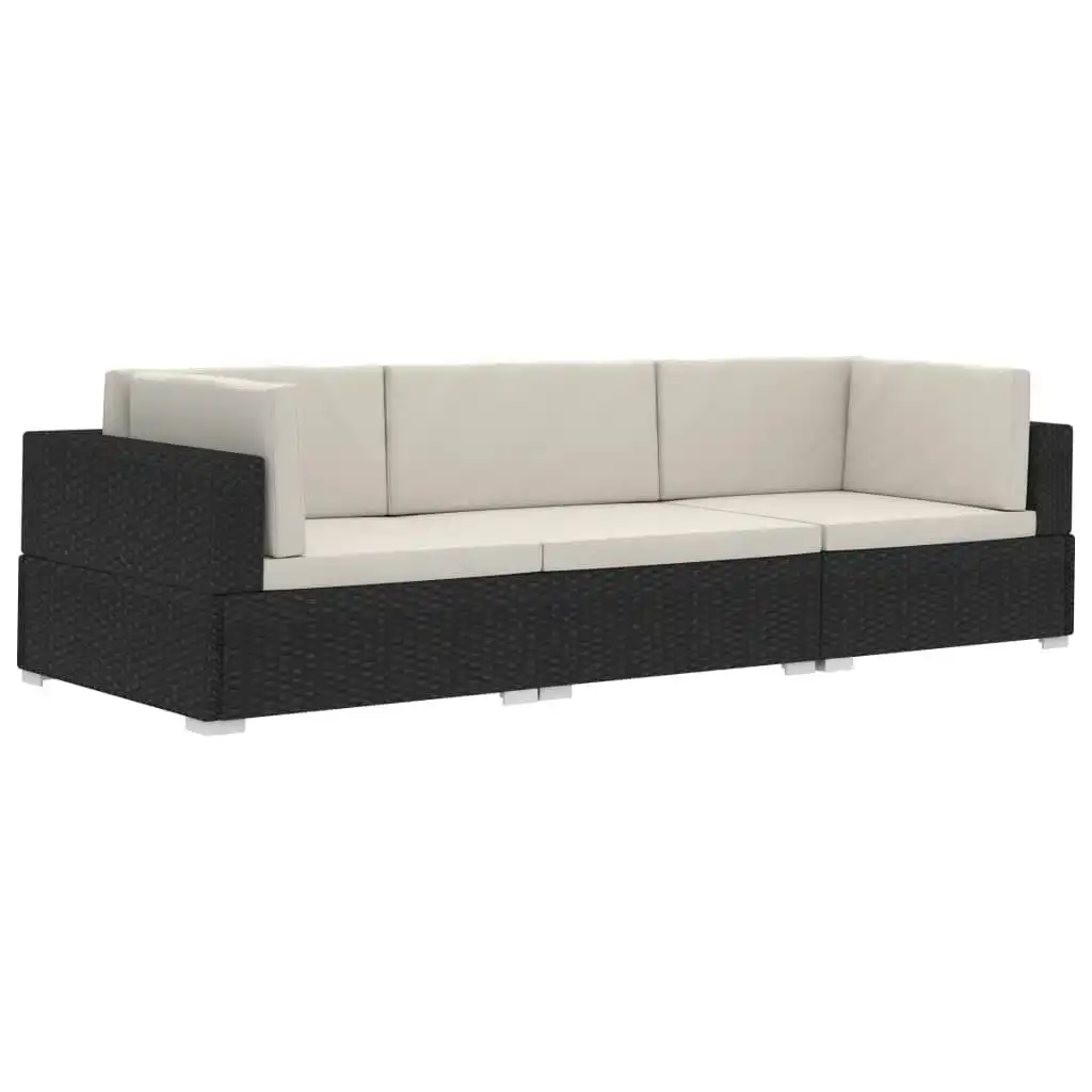 3 Piece Garden Sofa Set with Cushions Poly Rattan Black 47264